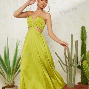 SHEIN Haute Cut Out Waist Pleated Tie Satin Dress - New with Tags- size M/6